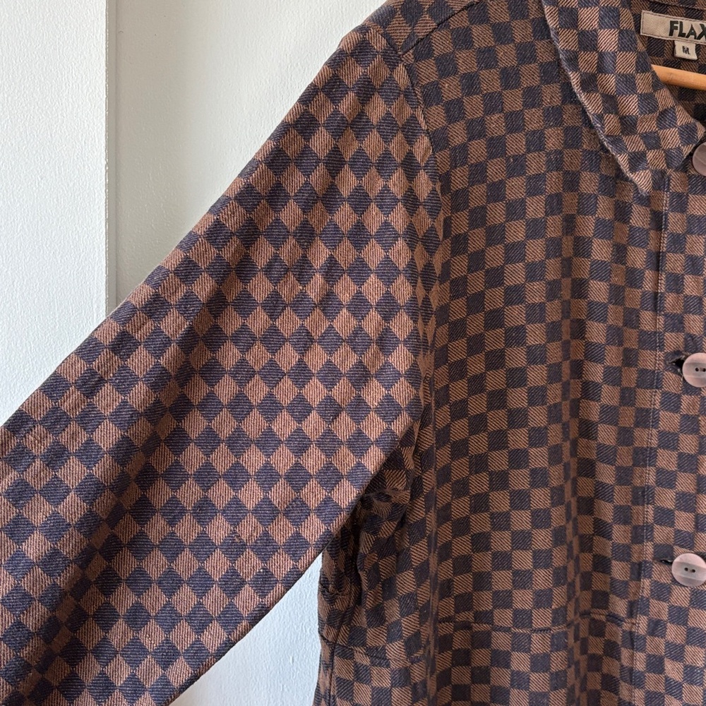 Flax Linen Check Pattern Button Front Long Jacket… - image 3